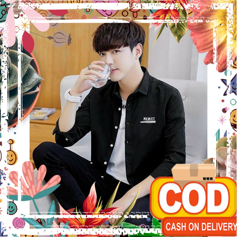 KEMEJA PRIA MADNESS / KEMEJA PRIA LENGAN PANJANG / KEMEJA PRIA HITAM / KEMEJA PRIA MOTIF / BISA COD/