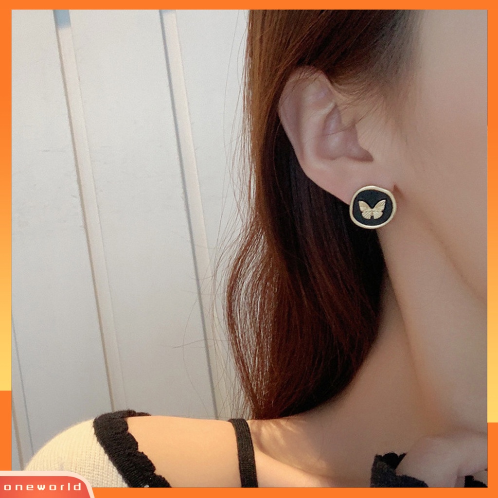 [EONE] 1pasang Ear Studs Retro Gaya Perancis Menjatuhkan Minyak Tidak Teratur Bulat Hadiah Kepribadian Hitam Emas Kupu-Kupu Wanita Anting-Anting Fashion Perhiasan