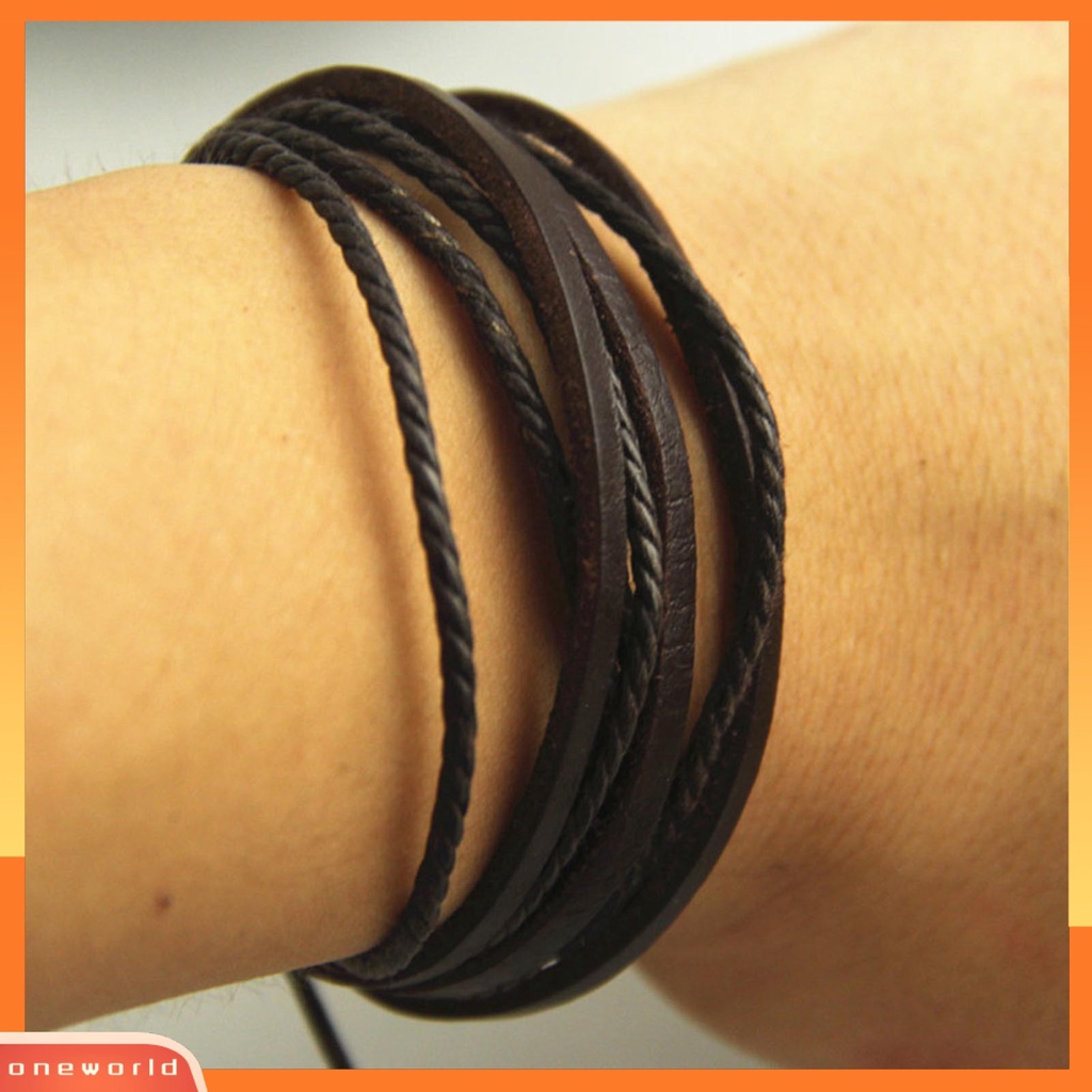 [EONE] Gelang Pria Vintage Multi Layers Faux Leather All Match Gelang Cowok Untuk Hadiah