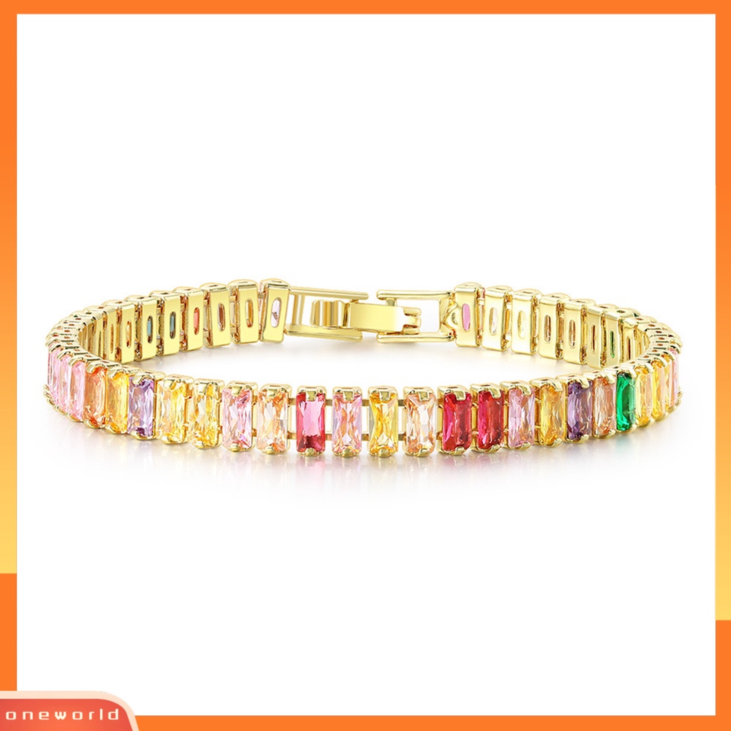 [EONE] Wanita Gelang Warna-Warni Cubic Zirconia Perhiasan Persegi Panjang Berlian Imitasi Gelang Hadiah Ulang Tahun