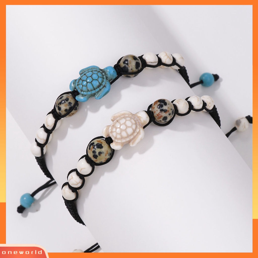 [EONE] 2 Pcs Manik-Manik Gelang Retro Kura-Kura Dekorasi Buatan Tangan Adjustable Pengerjaan Halus Dekorasi Portabel Bohemian Batu Persahabatan Gelang Aksesori Pakaian
