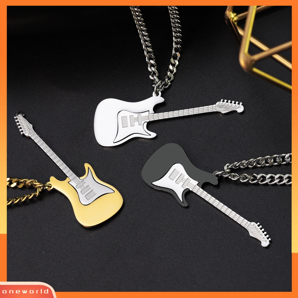 [ONE] Pria Kalung Punk Keren Hip Hop Kepribadian Stainless Steel Bass Gitar Liontin Klavikula Kalung Fashion Perhiasan