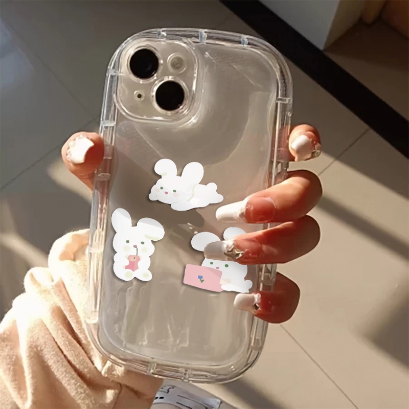 IPHONE Kelinci Lucu Shockproof Case Kompatibel Untuk Casing Ponsel Iphone13 11 14 12 Pro XS Max X XR 7 +8 Plus Cover Silikon TPU Transparan Lembut