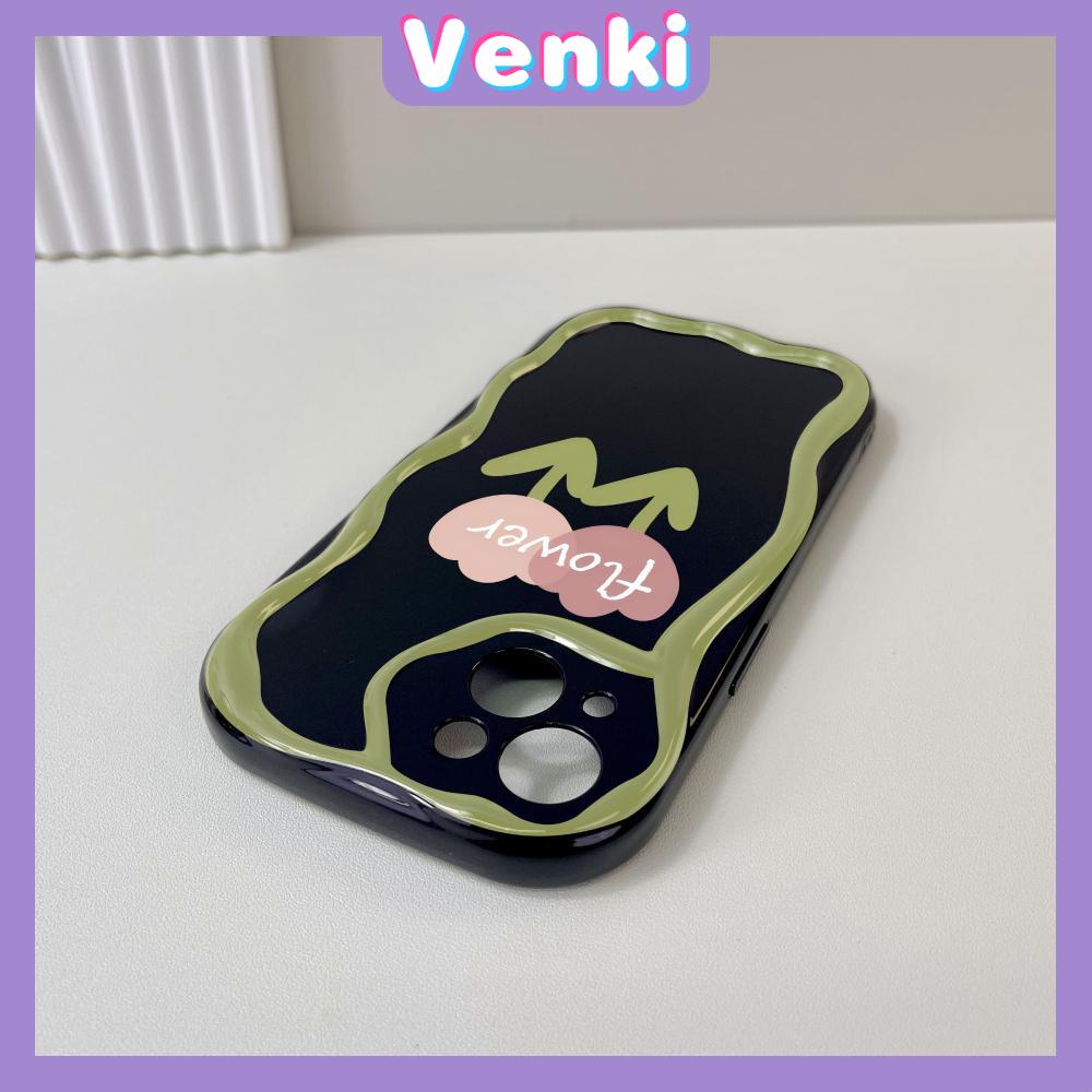 VENKI - For iPhone 11 iPhone Case 3D Curved Edge Wave TPU Airbag Shockproof Camera Cover Glossy Black Flower Compatible with iPhone 14 13 Pro max 12 Pro Max xr xs max 7Plus 8Plus