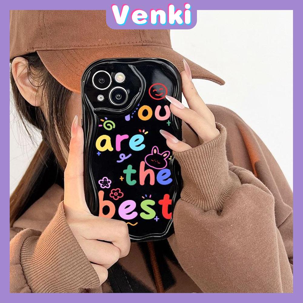 VENKI - For iPhone 11 iPhone Case 3D Curved Edge Wave TPU Airbag Shockproof Camera Cover Glossy Black Cute Compatible with iPhone 14 13 Pro max 12 Pro Max xr xs max 7Plus 8Plus