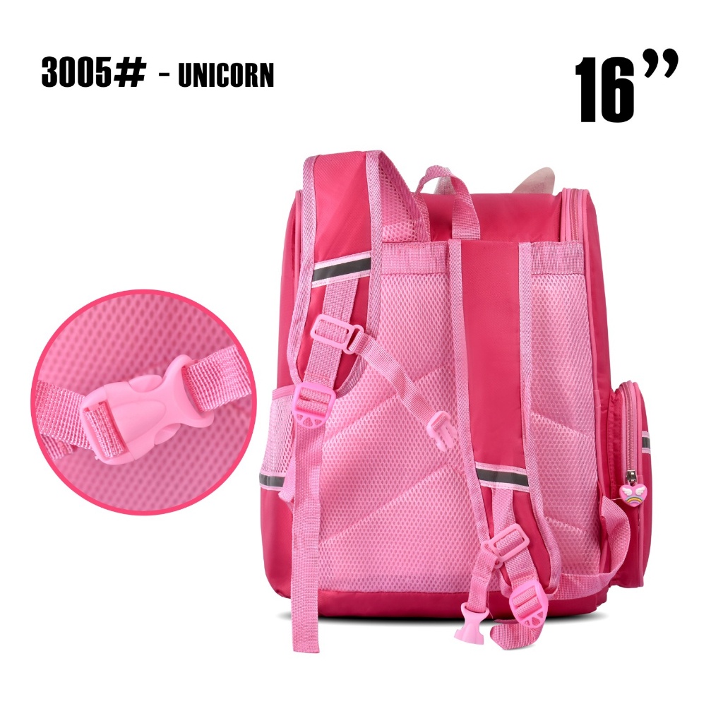 (RF) Tas Ransel Anak Unicorn 3D Cartoon 3005 16 Inch SD Tas Sekolah Timbul Double Decker Import Ransel Perempuan Tas Anak Cewek