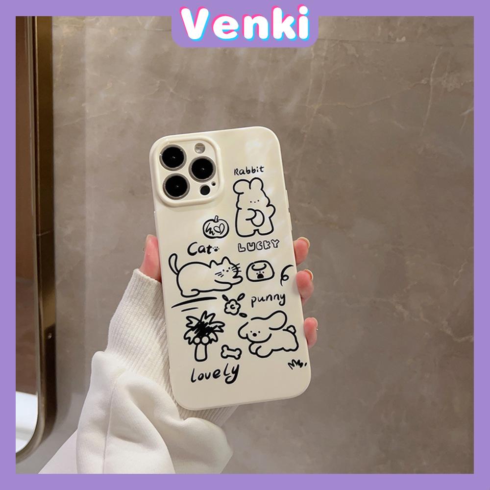 VENKI - For iPhone 11 iPhone Case Film TPU Soft Case White Glossy Cute Illustration Camera Protection Shockproof Compatible with iPhone 14 13 Pro max 12 Pro Max xr xs max 7 8 Plus