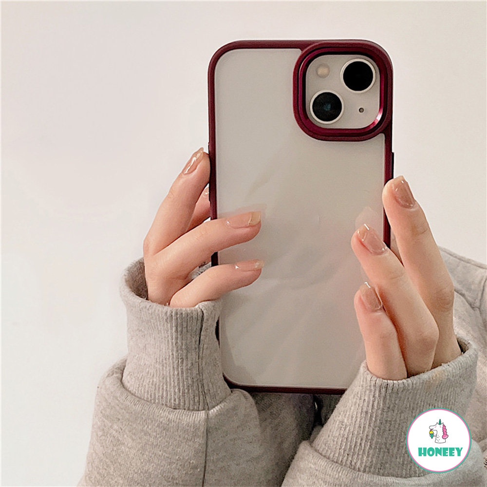 IPHONE Bumper Silikon Mewah Bahan Akrilik Bening Shockproof Case Untuk Iphone14 13 12 11 Pro XS Max X XR 78 Plus Penutup Cincin Kamera Metal