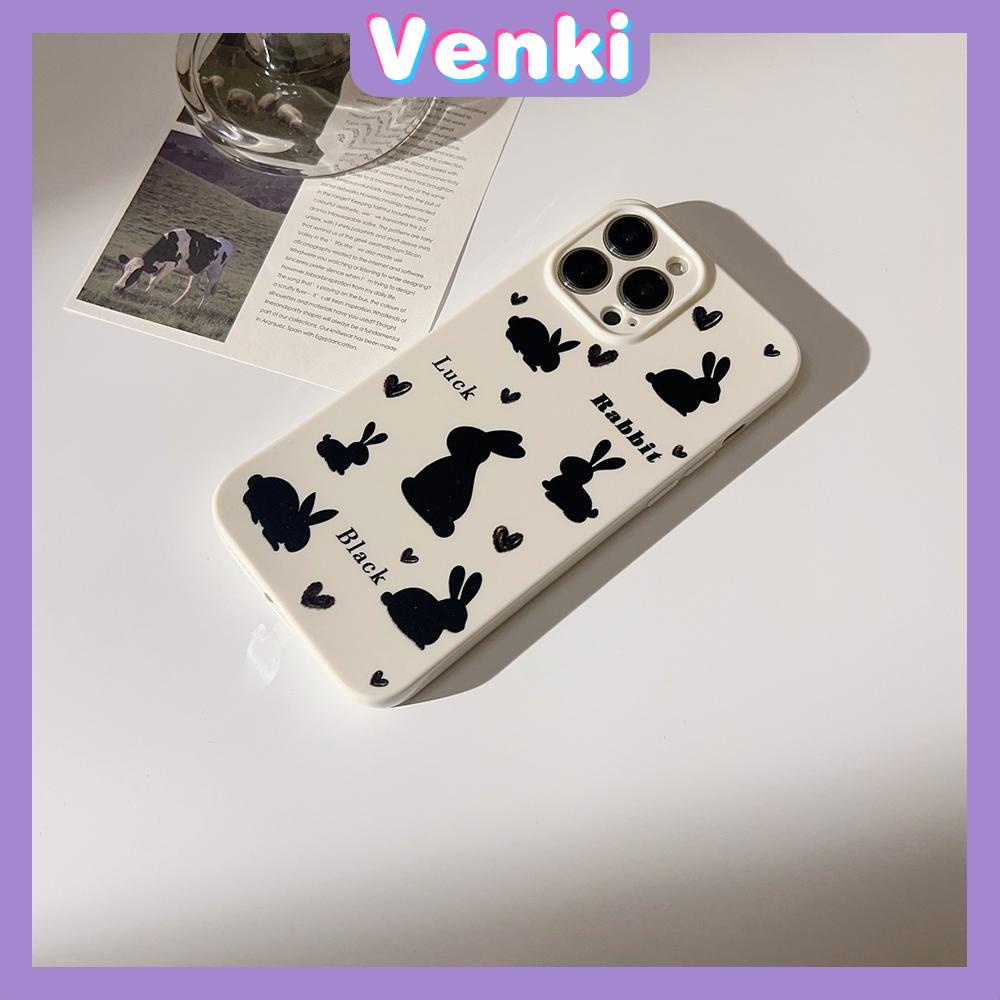 VENKI - For iPhone 11 iPhone Case White Glossy Film TPU Soft Case Shockproof Phase Case Protective Black Rabbit Compatible with iPhone 14 13 Pro max 12 Pro Max xr xs max 7 8Plus