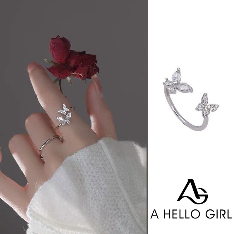 Ahellogirl S925 Sterling Silver Butterfly Ring, Desain Minoritas Perempuan, Perasaan Kadar Tinggi, Temperamen Lembut, Pembukaan Sederhana Dan Trendi Dari Cincin Jari Telunjuk