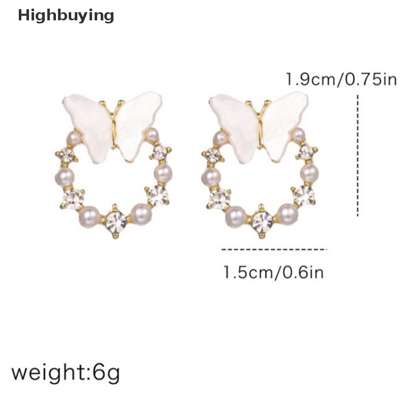 Hbid Korea Baru Fashion Shiny Butterfly Stud Earrings Untuk Wanita Halus Berlian Imitasi Mutiara Lingkaran Anting Pengantin Pernikahan Perhiasan Hadiah Glory