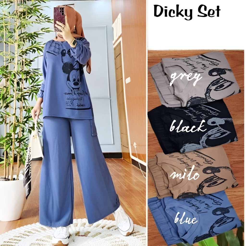 GAMIS STORE - Dicky One Set Wanita Remaja Muslim Matt Cringkle Casual Daily Fit To XL Besar l Setelan 2in1 Premium