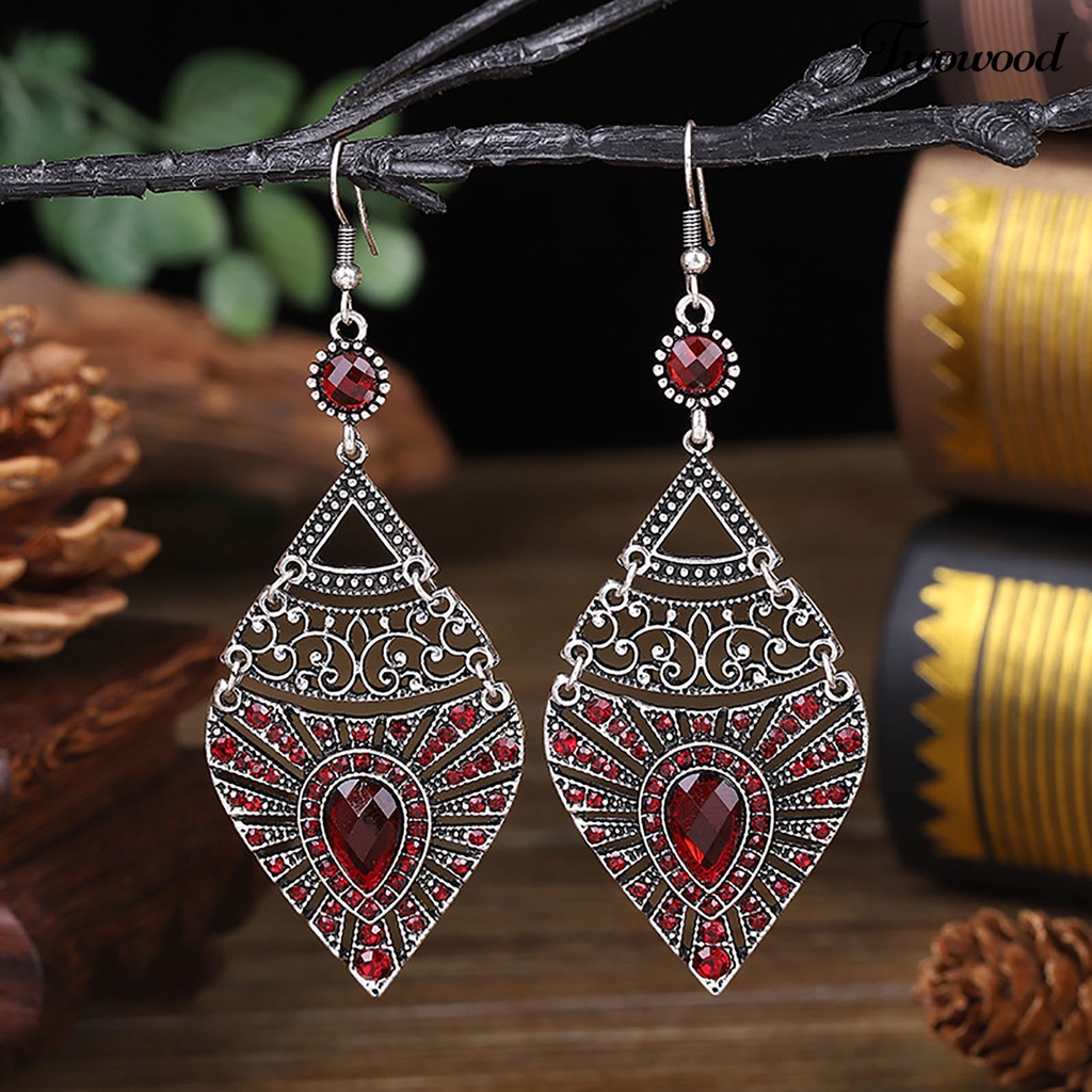 Twowood 1pasang Anting Drop Gaya Etnik Fashion Perhiasan Alloy Dilubangi-out Waterdrop Women Earrings Untuk Tanggal