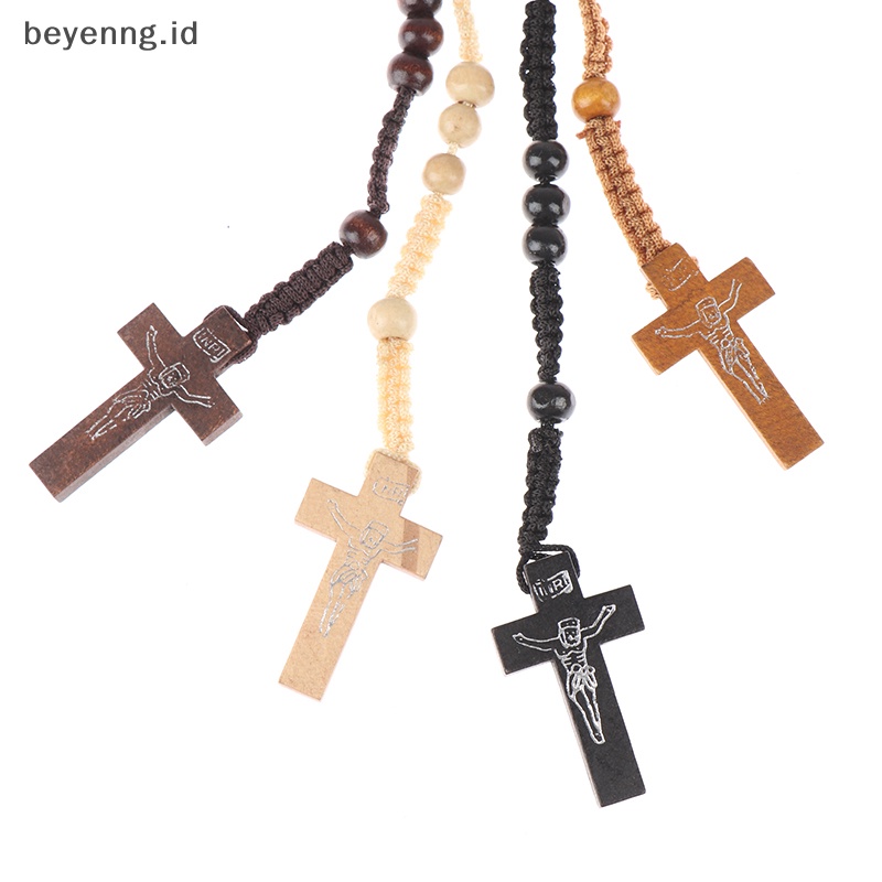 Beyen 1Pc Christ Jesus Beads Rosario Manik Liontin Salib Kalung Salib Katolik ID
