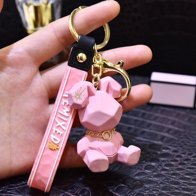 5warna Solid Multifaced Bunny Kelinci Resin Hewan Universal Gantungan Kunci Untuk Mobil Rumah Kunci Tas Ransel Ponsel Case Bluetooth Earphone Cover Charms Liontin Rantai