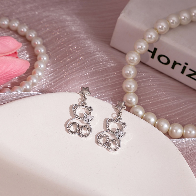 Anting Tusuk Model Hati Bintang Kristal Berlian Imitasi Korea Untuk Anak Perempuan