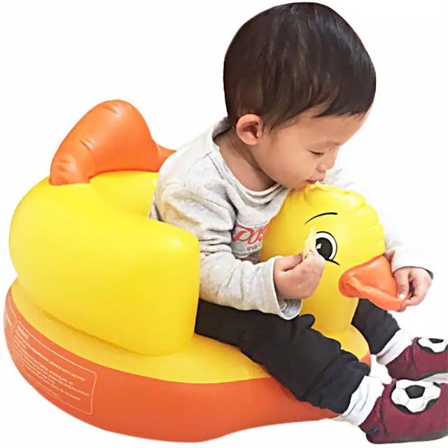 Kursi Duduk Bebek Sofa Bayi Bahan Pvc Music Karakter Bebek Warna Kuning Oren Sofa Kursi Makan Bayi belajar duduk balon Baby Chair Model Tiup Bebek Dengan Music Musik