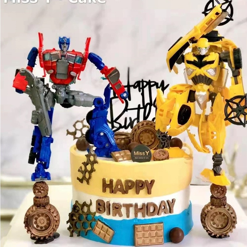 Transformer Classic Optimus Prime Bumble Bee Action Figure Mainan Transformasi Robot Mobil Mainan Topper Kue