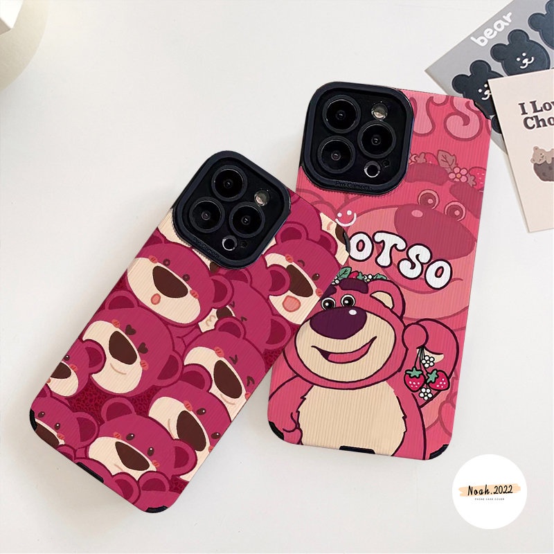 Casing Ponsel Silikon Tekstur Kulit Mewah Lembut Kompatibel Untuk iPhone 7Plus 8Plus 11 Pro MAX XR 12 13 14 Pro MAX X XS MAX Lovely Kartun Cute Manyo Strawberry Bear Shockproof Cover