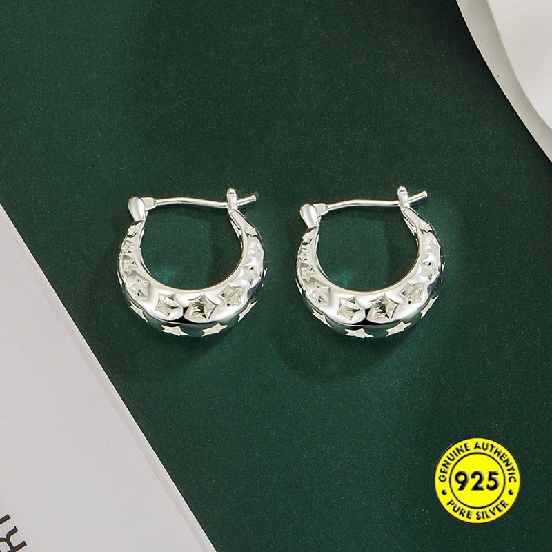 Anting Tusuk Bintang Hollow Sederhana Perak S925 U1810