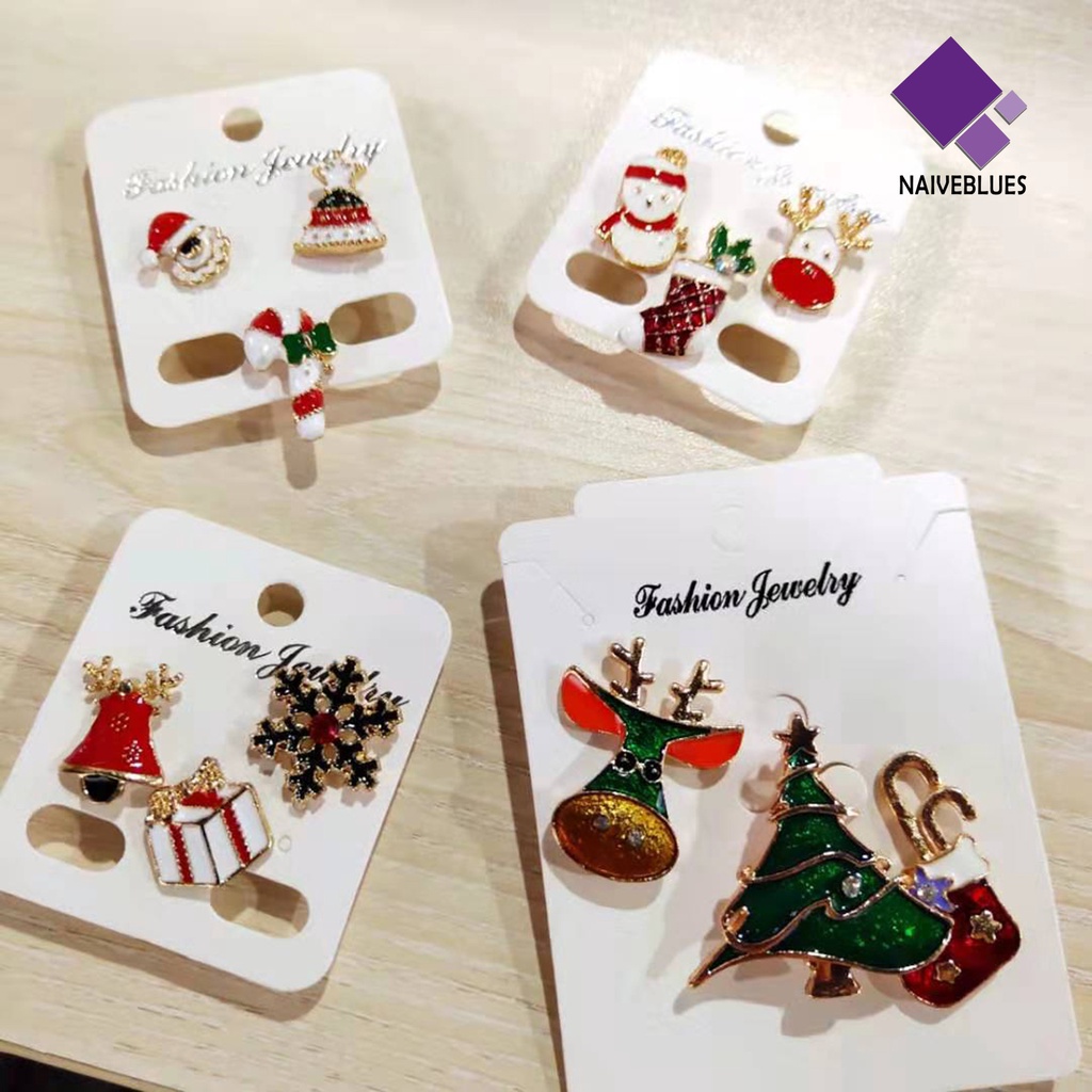 &lt; Naiveblues &gt; 3Pcs/Set Bros Natal Meriah Enamel Warna-Warni Mengkilap Hias Hadiah Baru Santa Bell Elk