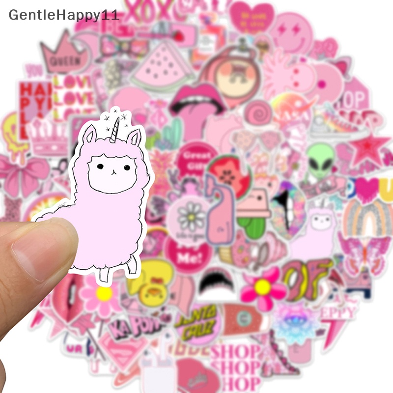 Gentlehappy 100Pcs Kartun Pink Gadis Stiker Aesthetic Graffiti Untuk Koper Suitcase DIY id