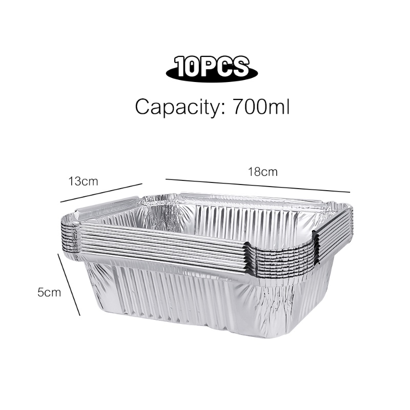 10pcs Nampan Foil Kaleng Aluminium Foil Sekali Pakai/Wadah Kukus BBQ Tahan Suhu Tinggi Persegi Panjang Tahan Minyak