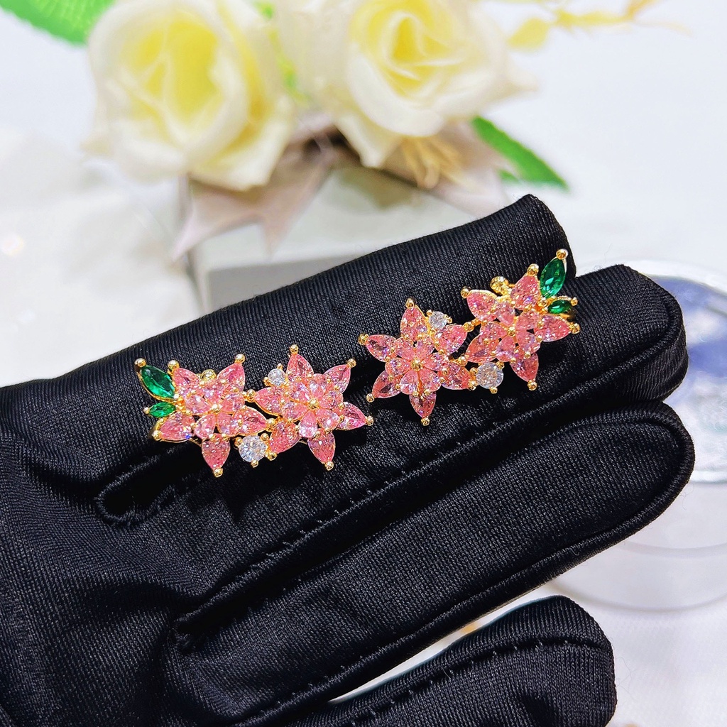 Goldkingdom Aksesoris Perhiasan Fashion Ready Stock Pink Berlian Cherry Earbone Clip Premium Serbaguna Fashion Earstuds Bunga