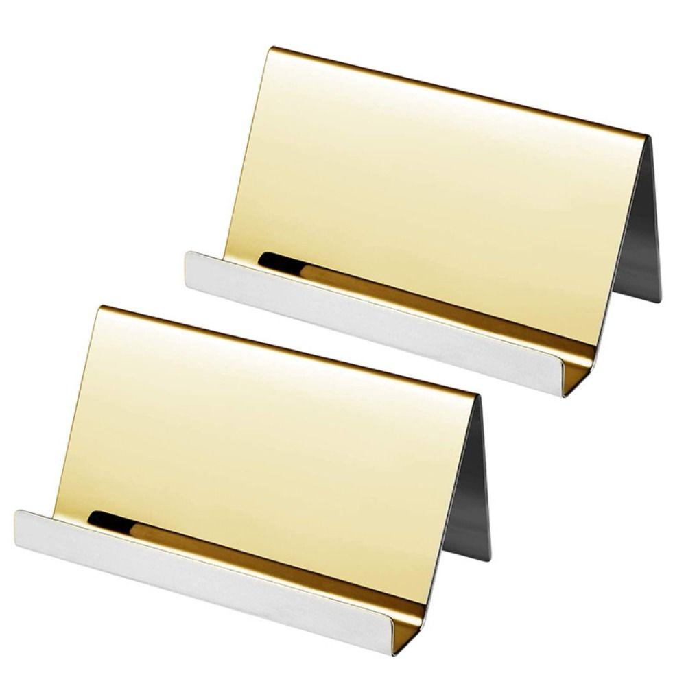 Lanfy Pemegang Kartu Nama 4warna Aksesori Meja Mode High-End Stainless Steel Perlengkapan Kantor Memo Card Holder