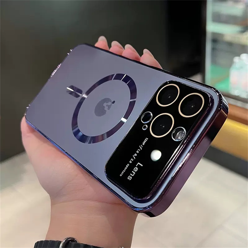 Case Cincin Magnetik Logam iPhone 14 Pro Max Pelindung Kamera lens case Iphone12 13 Pro Max14 Plus Tertutup Penuh Bahan matte AG shockproof protection hard back cover