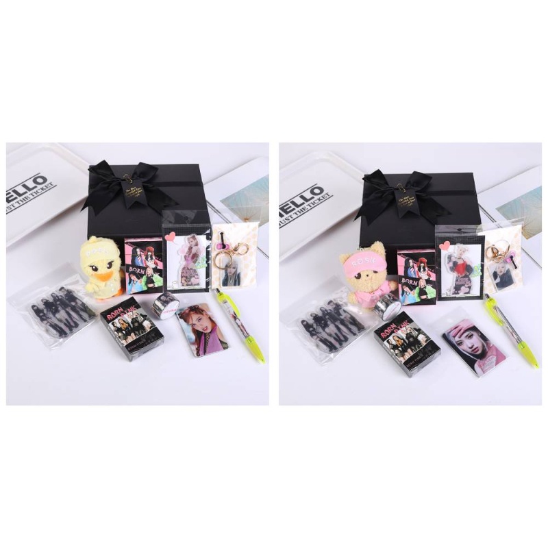 9pcs/set Blackpink Deluxe Gift Box Set Dengan Gantungan Kunci Boneka Plush BORN PINK 55pcs Photocards Pendant Sticker Pen, Set Hadiah Konser Idol Kpop Korea Untuk Koleksi Blink Blackpink