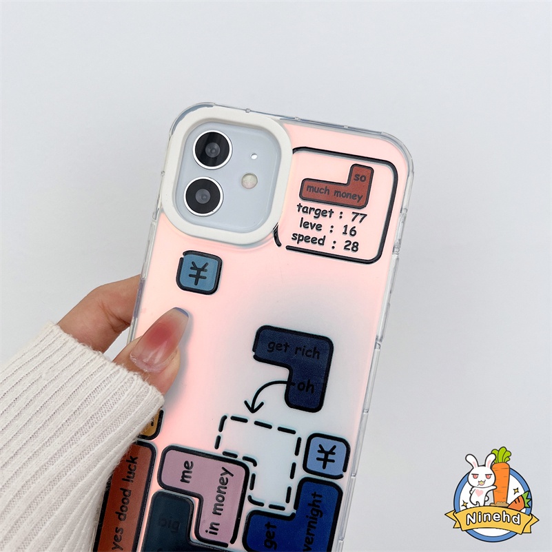 IPHONE Casing Ponsel Tetris Kreatif Kompatibel Untuk Iphone14 13 12 11 Pro Max X Xr Xs Max8 7 Plus SE 2020 Laser Bening Hard Acrylic Case Pelindung Lensa Kamera Shockproof Cover Pelindung