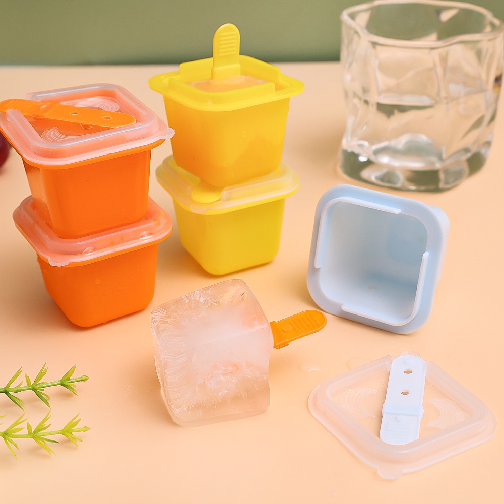 Cetakan Es Loli DIY Mudah Demoulding Tahan Lama Dengan Tongkat/1Rongga Ice Pop Maker/Reusable Jelly Pudding Mold with Lid/Popsicles Tray Holder/Perlengkapan Dapur