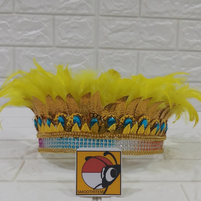 Mahkota topi bulu aksesoris kepala papua irian jaya tarian tari daerah - Kuning