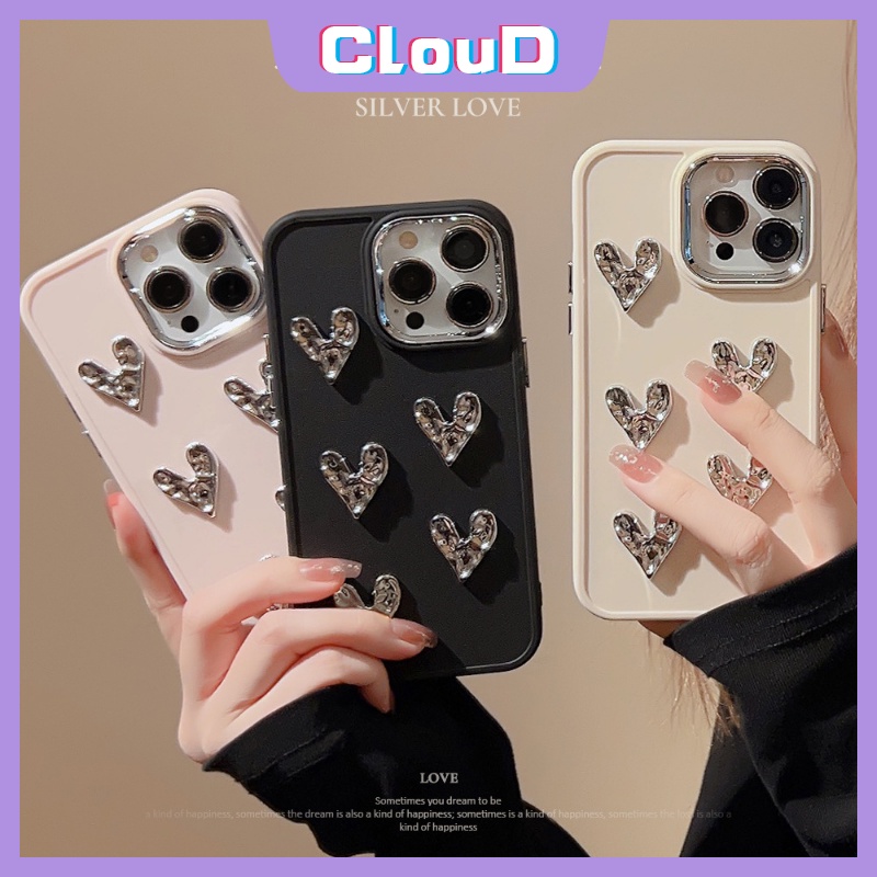 Casing Elektroplat Warna Permen Macaron Mewah Kompatibel untuk iPhone 11 13 14 12 Pro MAX 7Plus 8Plus XR XS MAX Sederhana Warna Solid 3D Cinta Pelapisan Hati Penutup Ponsel Lembut Persegi