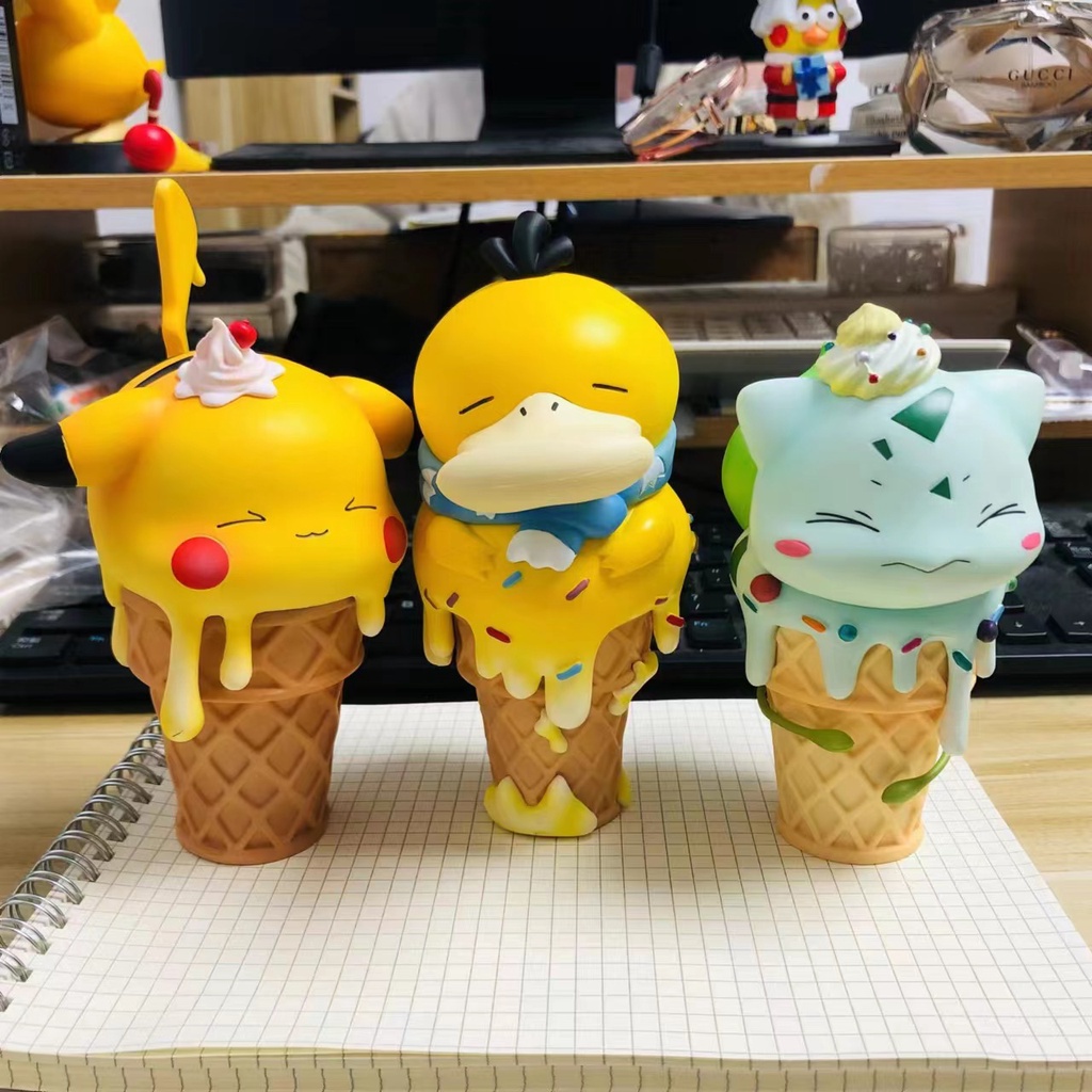 Anime Pokemon Anime Figure Gengar Pikachu Snorlax Psyduck Bulbasaur Karakter Kartun Lucu Ice Cream Figure Styling Mainan