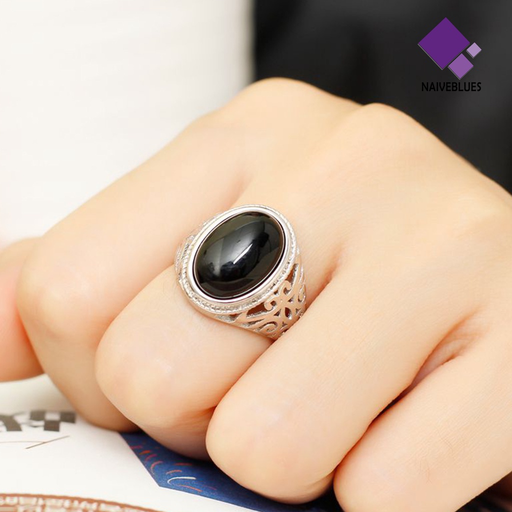 &lt; Naiveblues &gt; Pria Vintage Buatan Permata Ukiran Band Jari Cincin Perhiasan Perjamuan Hadiah