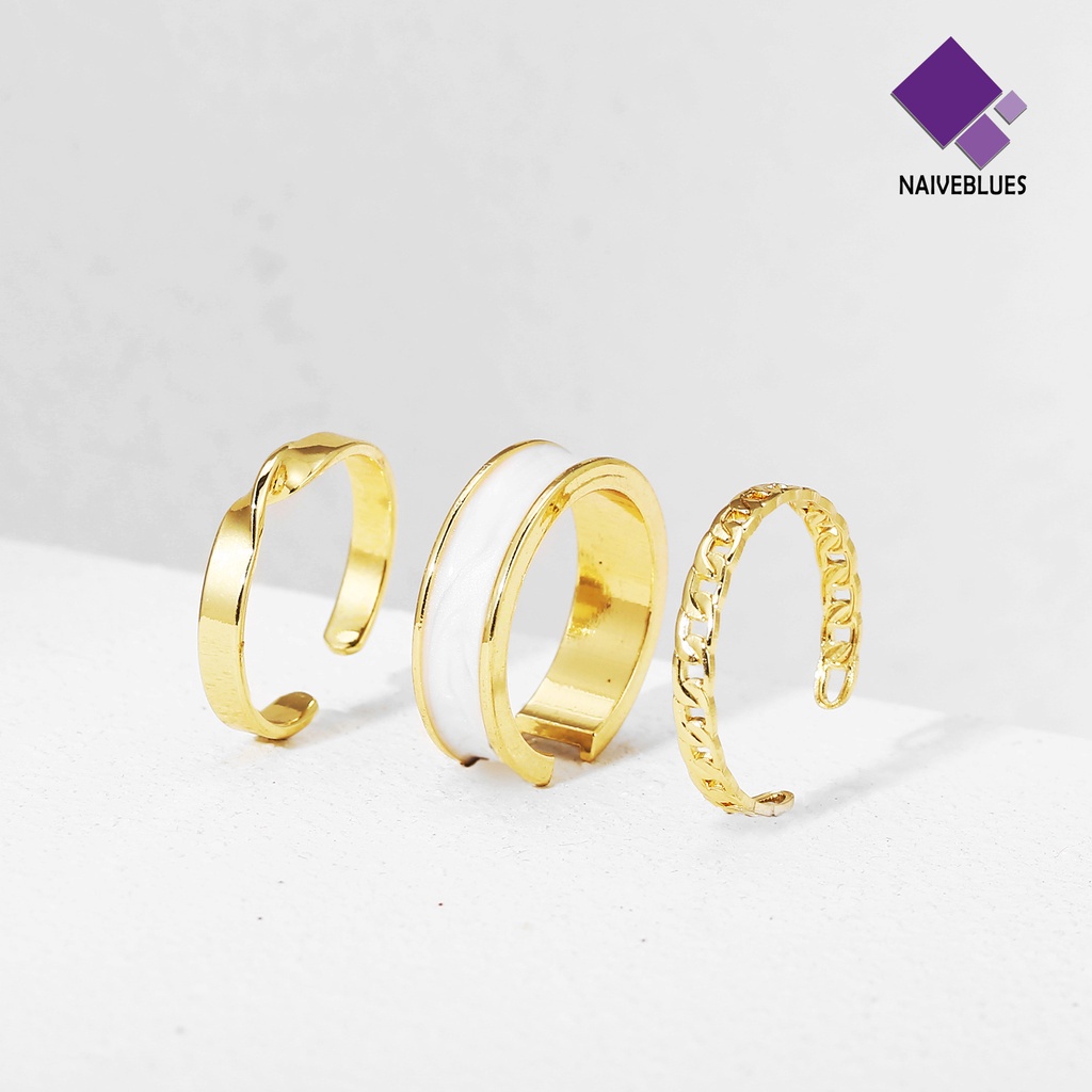 &lt; Naiveblues &gt; 3Pcs/Set Cincin Jari Halus Terbuka Menawan Mengkilap Adjustable Wanita Untuk Pacaran