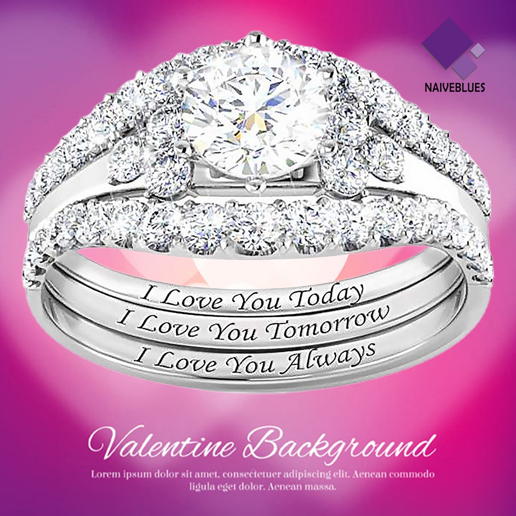 &lt; Naiveblues &gt; 1set Cincin Wanita Electroplate Berkilau Alloy Halus Ladies Ring Untuk