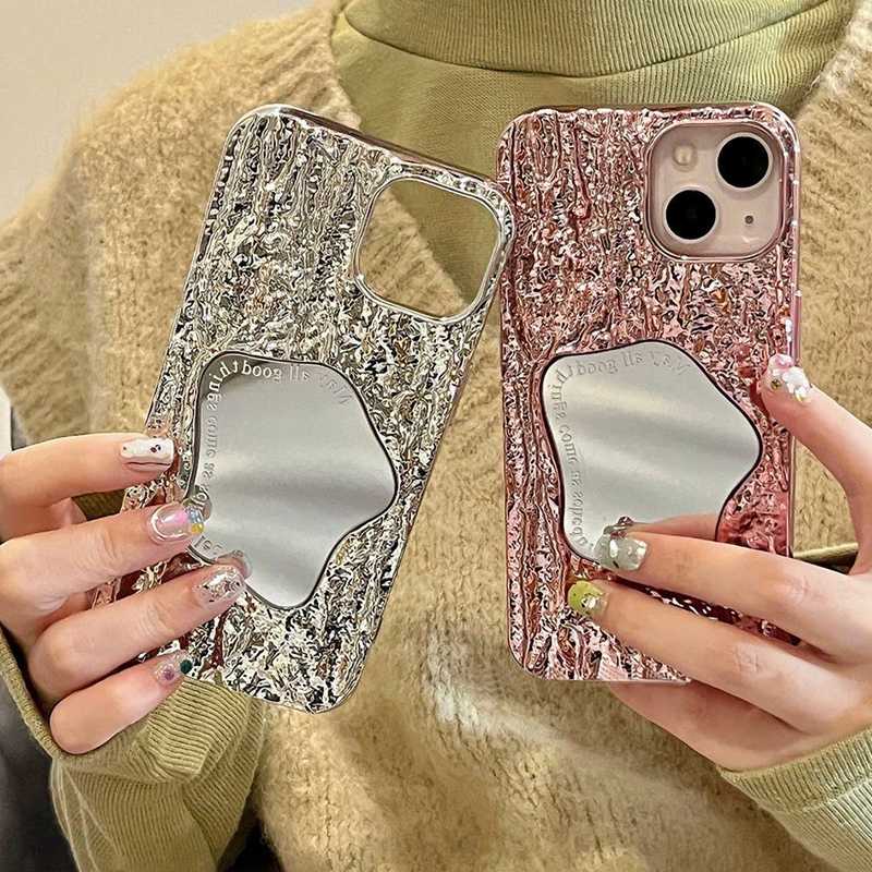 【Pleated mirror】Pretty Make up Mirror Silicone Case for iPhone 6S 7 8 Plus XR XS Max 11 12 13 14 Pro Max Phone Case for Women Girl Gift