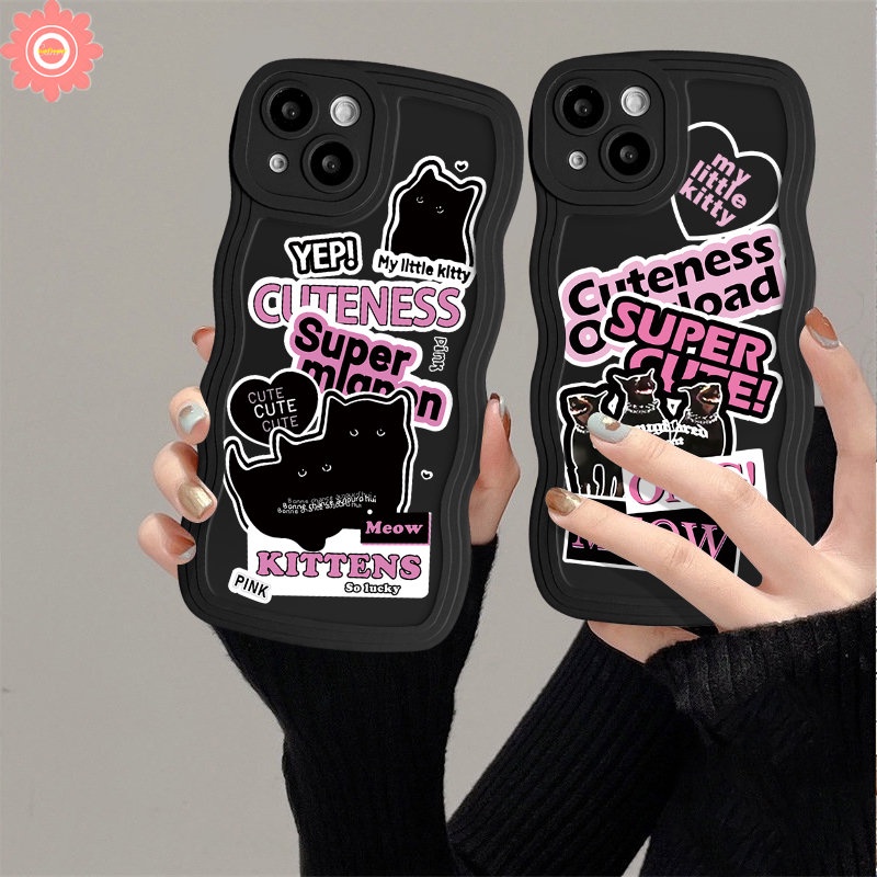 Casing Ponsel Kartun Kucing Anjing Keren Kompatibel Untuk iPhone 7Plus 8Plus 11 14 12 13 Pro Max XR X7 8 6 14 6s Plus XS Max SE 2020 Ins Trendy Stiker Label Lembut Tpu Bergelombang Penutup Tepi