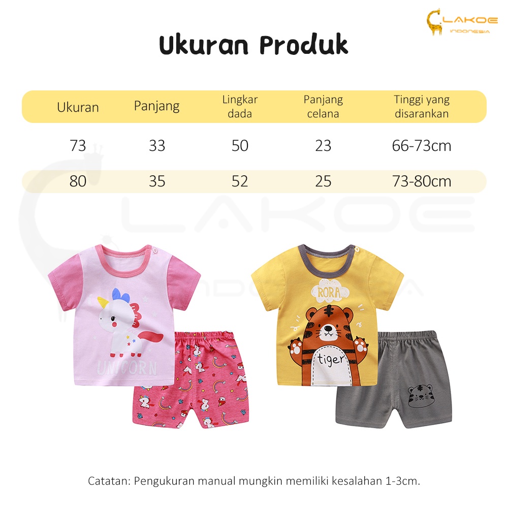 Lakoe baju setelan bayi motif karakter/setelan anak unisex kaos dan celana /setelan pendek anak usia 0-2 tahun