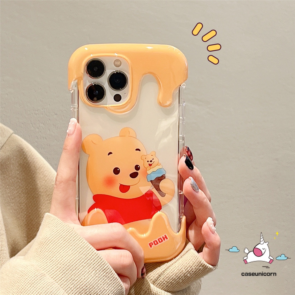 IPHONE Casing Ponsel Candy Ice Cream Kompatibel Untuk Iphone11 14 13 12 Pro Max 7Plus XR 7 8 Plus X XS Max SE 2020 Kartun Lucu Strawberry Bear Manyo Winnie the Pooh Lembut Shockproof Cover