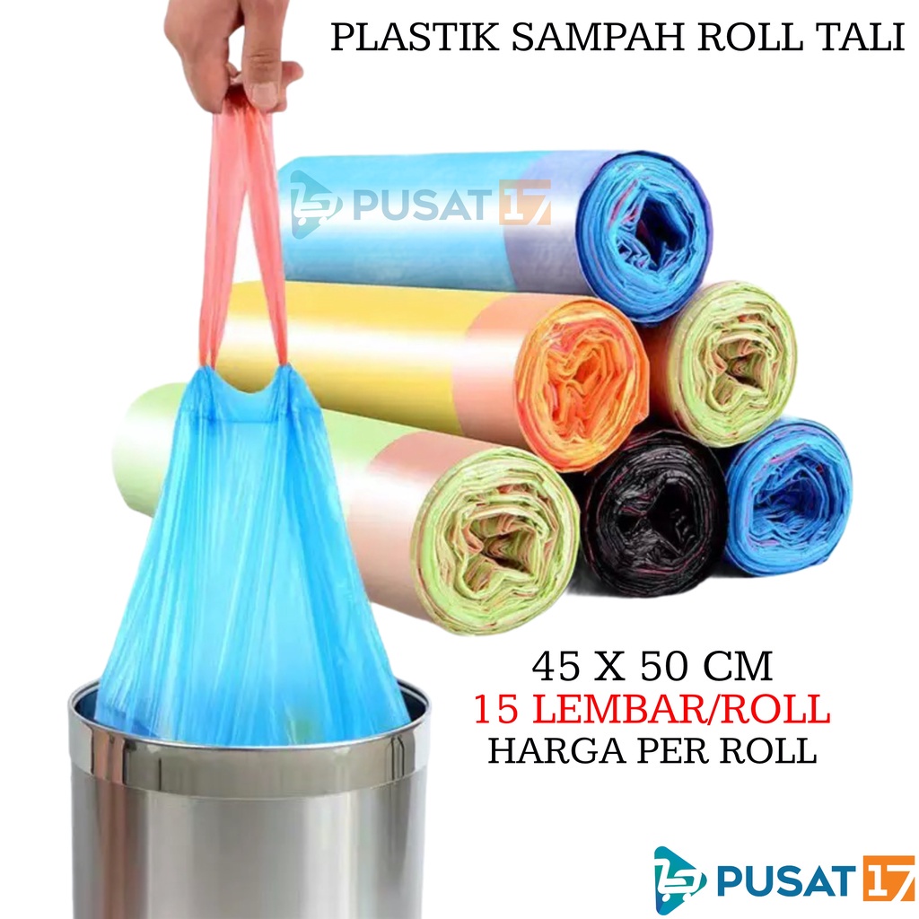 KANTONG PLASTIK SAMPAH ROLL DENGAN TALI 45X50CM ISI 15 LEMBAR KANTONG PLASTIK GULUNG PLASTIC TRASH