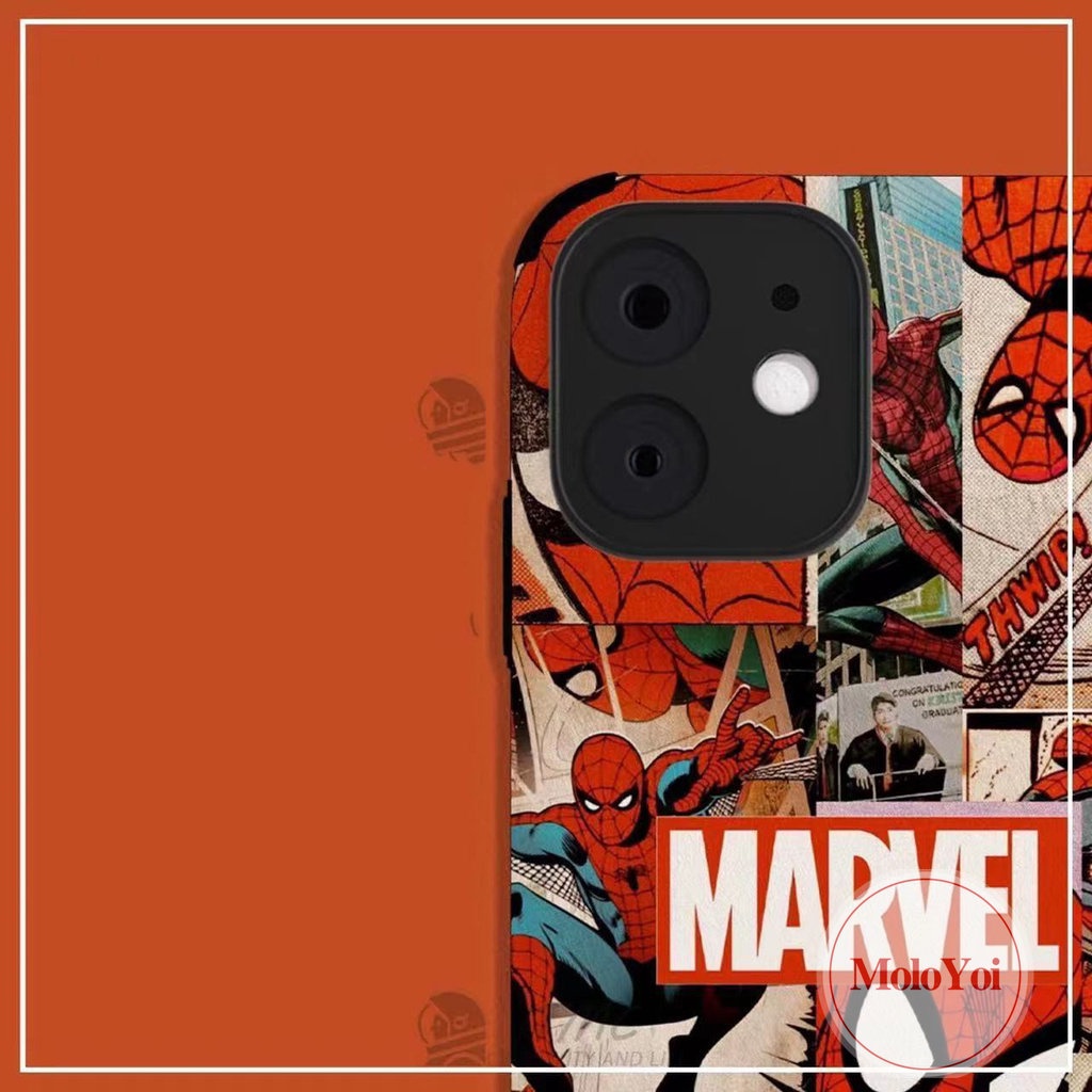 IPHONE Casing Ponsel Kartun Lucu Kompatibel Untuk Iphone11 12 13 14 Pro MAX 7Plus 11 Pro Max7 8 Plus XR X XS MAX Merek Trendi M.A.R.V.E.L Spider-Man Tekstur Kulit Mewah Soft Cover