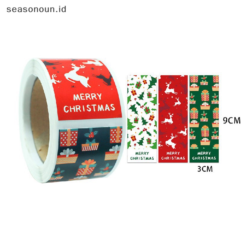 Seasonoun 100Pcs/roll Merry Christmas Stiker Dekorasi Label Alat Tulis Stiker Pola Persegi Paket Hadiah Penyegelan Stiker Perekat Diri Yang Dipersonalisasi Stiker Natal Untuk Dec