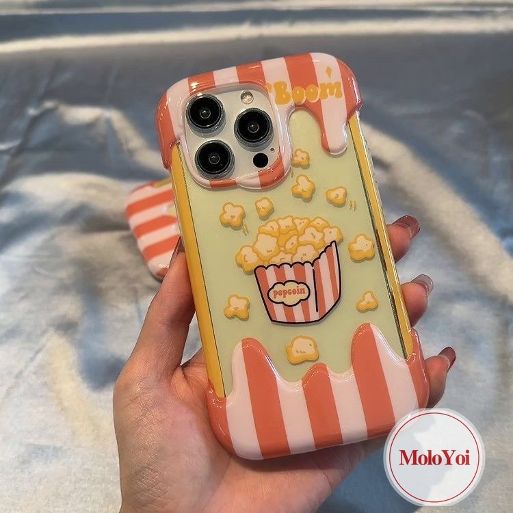 IPHONE Ins Korea Aesthetic Kartun Lucu Popcorn Kompatibel Untuk Iphone11 13 12 14 Pro Max 8Plus XR XS X Max 7Plus 8 7 Plus SE 2020 3D Ice Cream Case Silikon Lembut Penutup Belakang