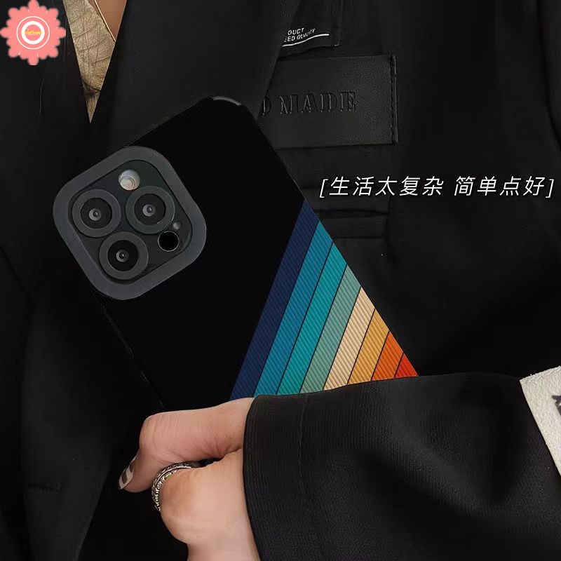 IPHONE Casing Ponsel Pelangi Kreatif Kompatibel Untuk Iphone11 14 13 12 Pro Max XR 7Plus X 7 8 Plus XS Max INS Warna Gradasi Fantasi Langit Berbintang Tahan Guncangan Gaya Korea Cover