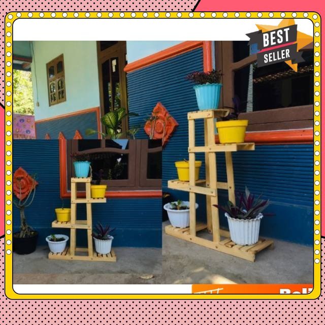 RAK BUNGA SUSUN 5 POT/ RAK BUNGA UNik/ RAK SERBAGUNA KAYU / RAK BUNGA