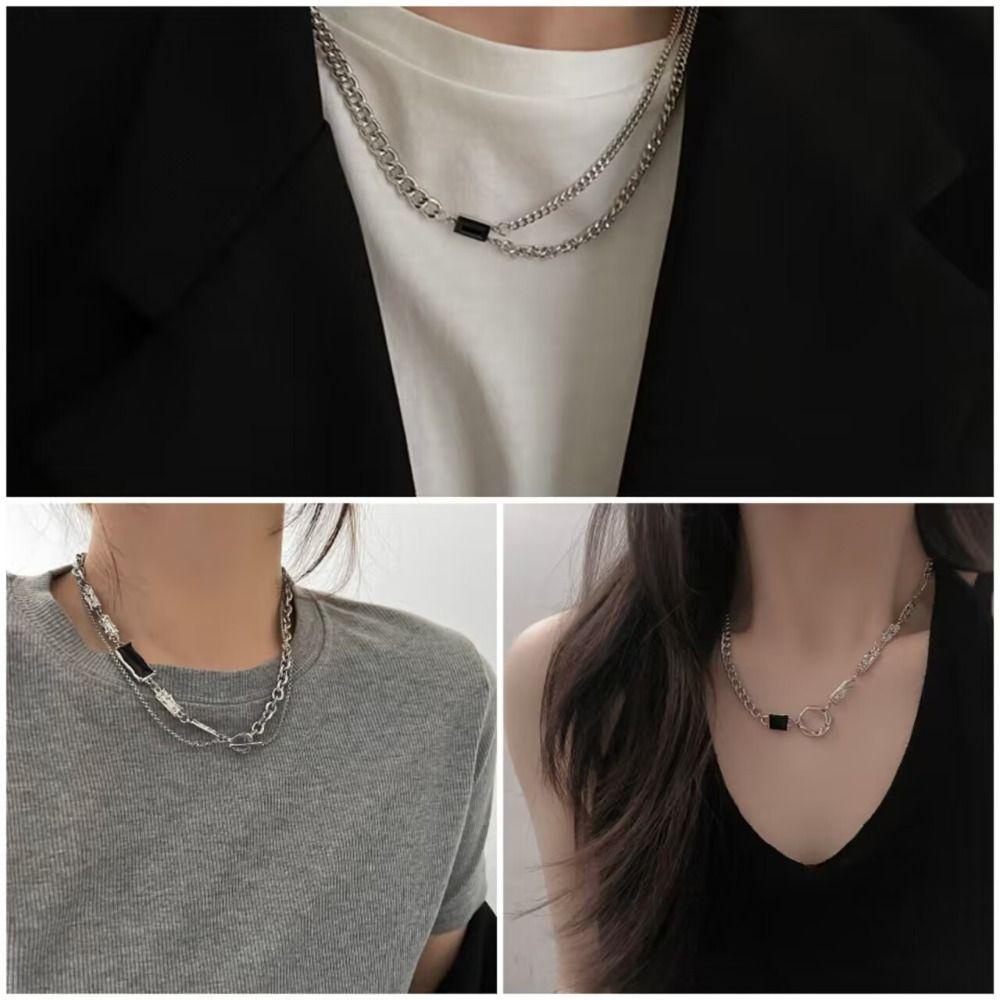 Mxbeauty Liontin Kristal Sweater Rantai Logam Perak Trendi Y2k Kepribadian Punk Kalung Anti Karat